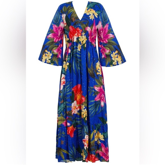 PQ Swim Floral Navy Blue Maxi Dress Long Sleeve - Picture 4 of 6